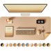 YSAGi Double-Sided Desk Pad, Leather Desk Mat, Eco Cork Desk Pad Protector, Large Mouse Pad for Desk, Waterproof Desk Blotter Pad, Writing Pad for Office/Home(23.6"x13.7",Apricot)